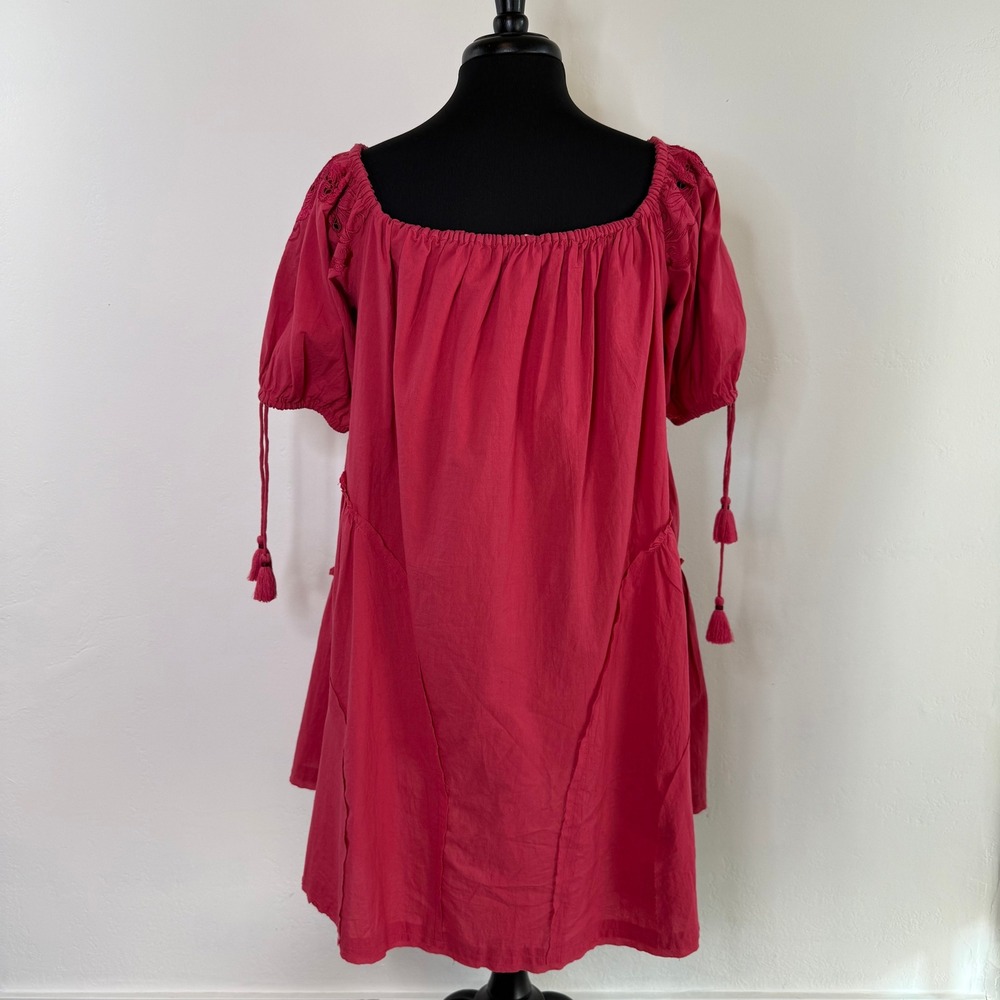 Free People Sunbeat Off-the-Shoulder Embroidered Tunic Mini Dress Pink M NWT - Picture 8 of 16